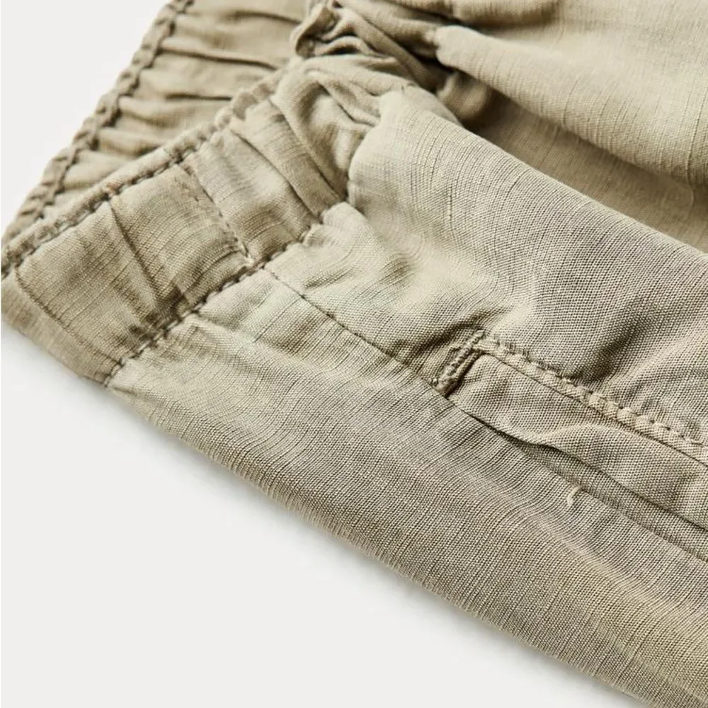 NWT ZARA ZW COLLECTION PAJAMA PANTS LIGHT KHAKI GREEN SMALL